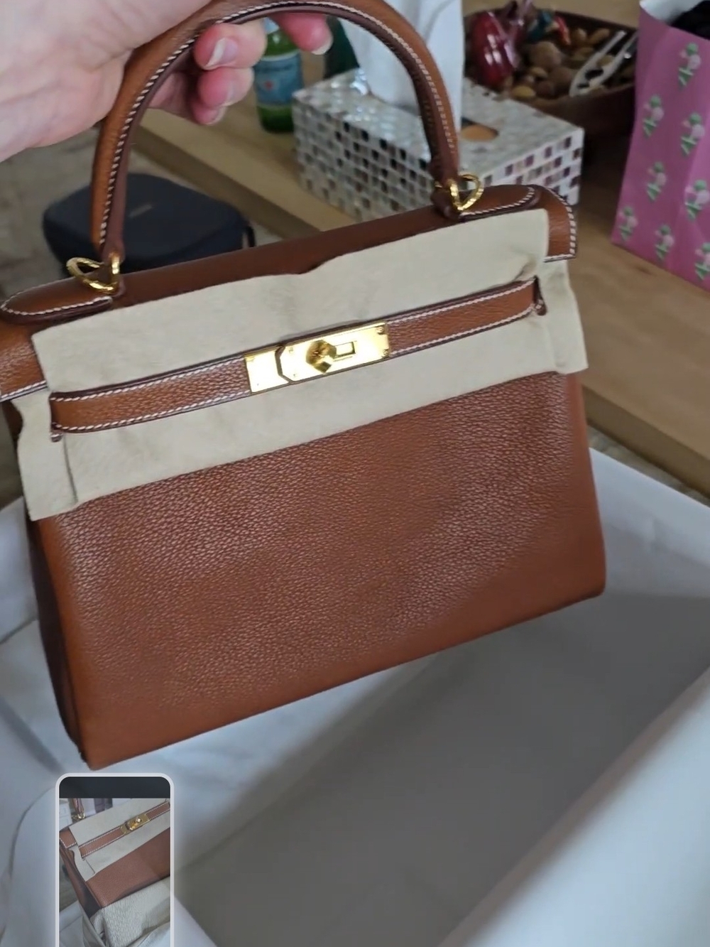 Brand New, In The Box Hermes Kelly 28 In Barenia with Gold Hardware